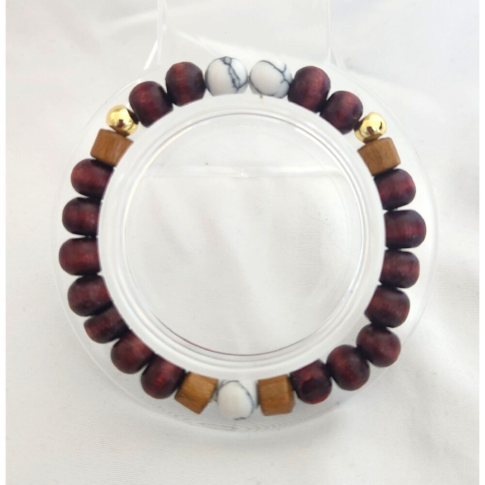 Handmade Wooden Bead Bracelet w/ Howlite gemstone – Unisex